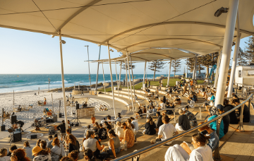 Scarborough Beach Amphitheatre in Perth – iconic outdoor venue on the sunset coast hosting live music, cultural events, and community gatherings with stunning ocean views.